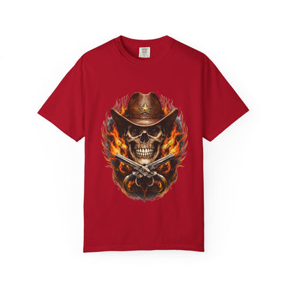 Flaming Cowboy Skull T-Shirt — Western Skull & Crossed Pistols Graphic Tee - JennyCool
