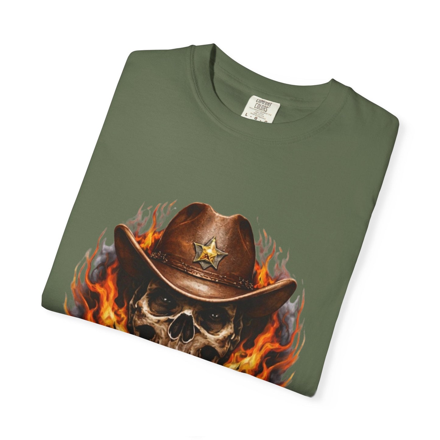 Flaming Cowboy Skull T-Shirt — Western Skull & Crossed Pistols Graphic Tee - JennyCool