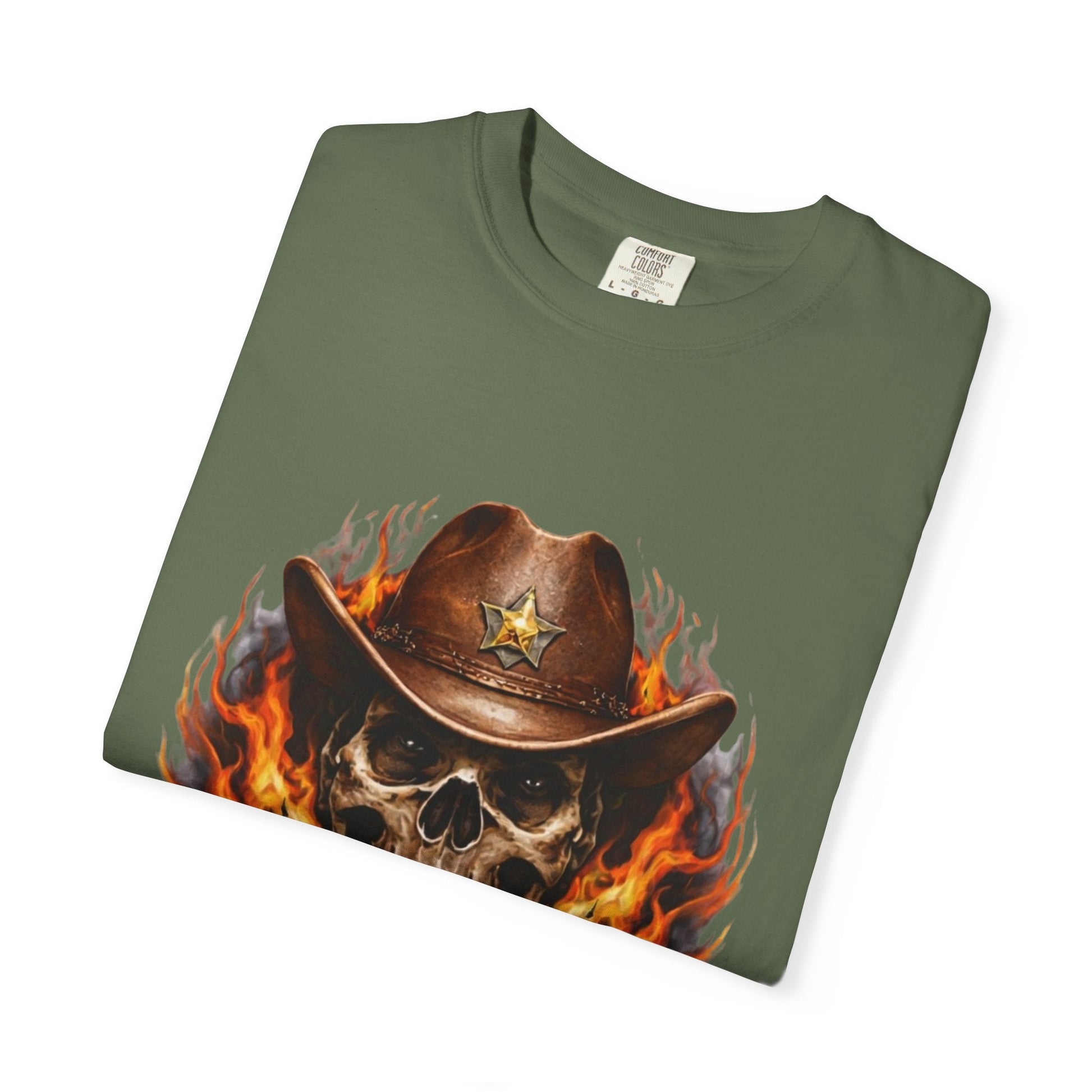 Flaming Cowboy Skull T-Shirt — Western Skull & Crossed Pistols Graphic Tee - JennyCool