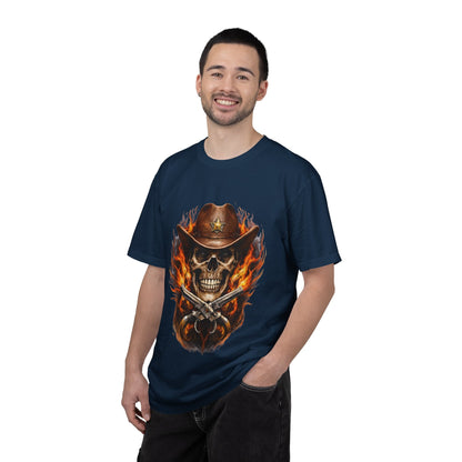 Flaming Cowboy Skull T-Shirt — Western Skull & Crossed Pistols Graphic Tee - JennyCool