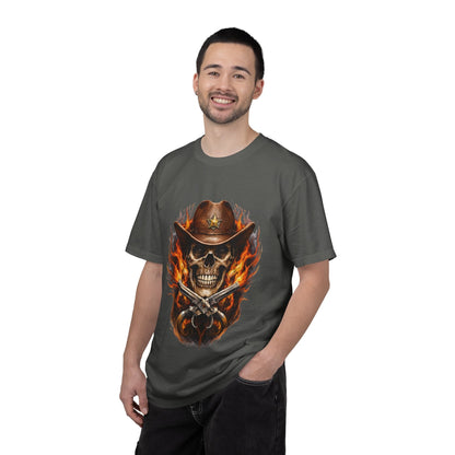 Flaming Cowboy Skull T-Shirt — Western Skull & Crossed Pistols Graphic Tee - JennyCool