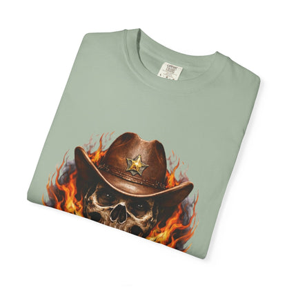 Flaming Cowboy Skull T-Shirt — Western Skull & Crossed Pistols Graphic Tee - JennyCool