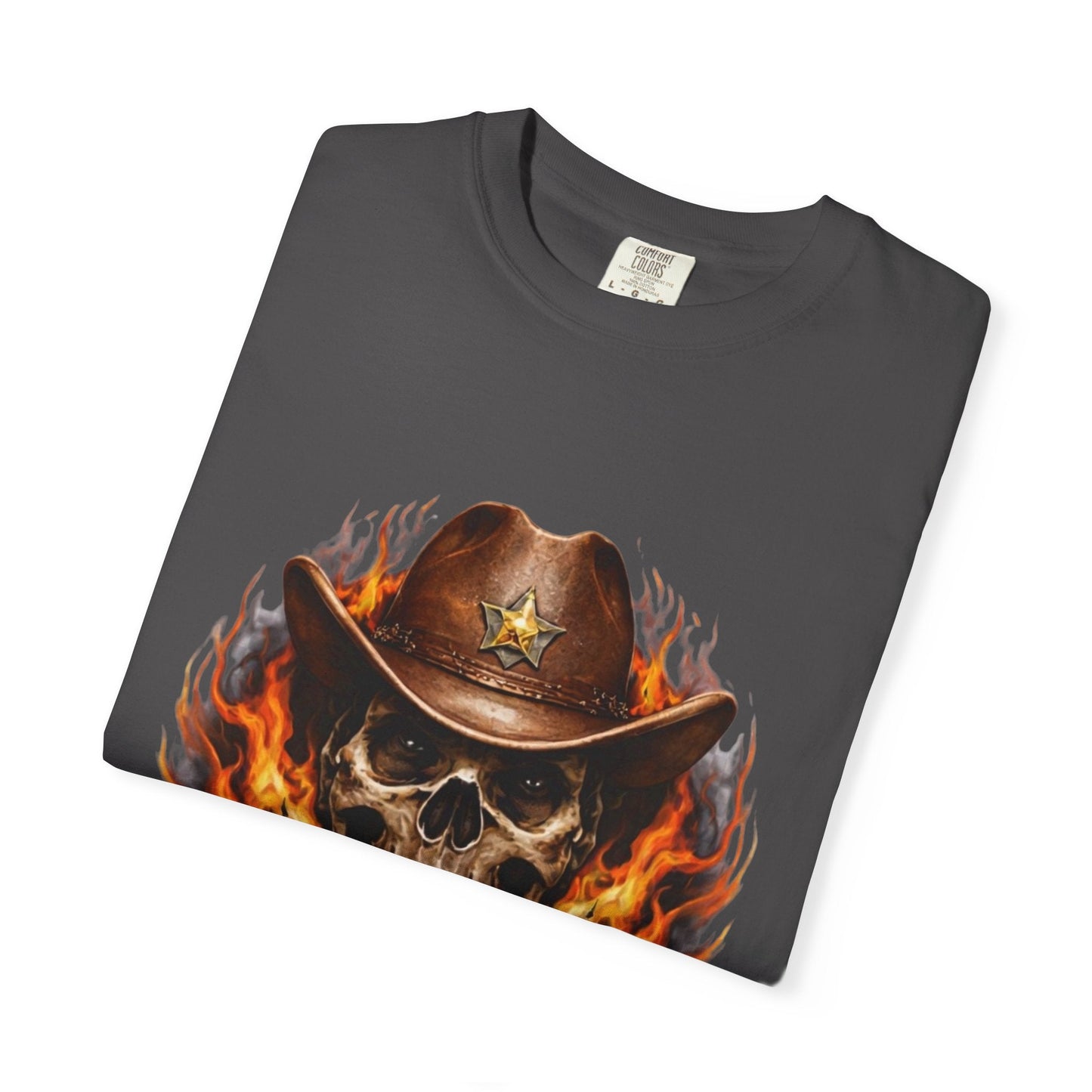 Flaming Cowboy Skull T-Shirt — Western Skull & Crossed Pistols Graphic Tee - JennyCool