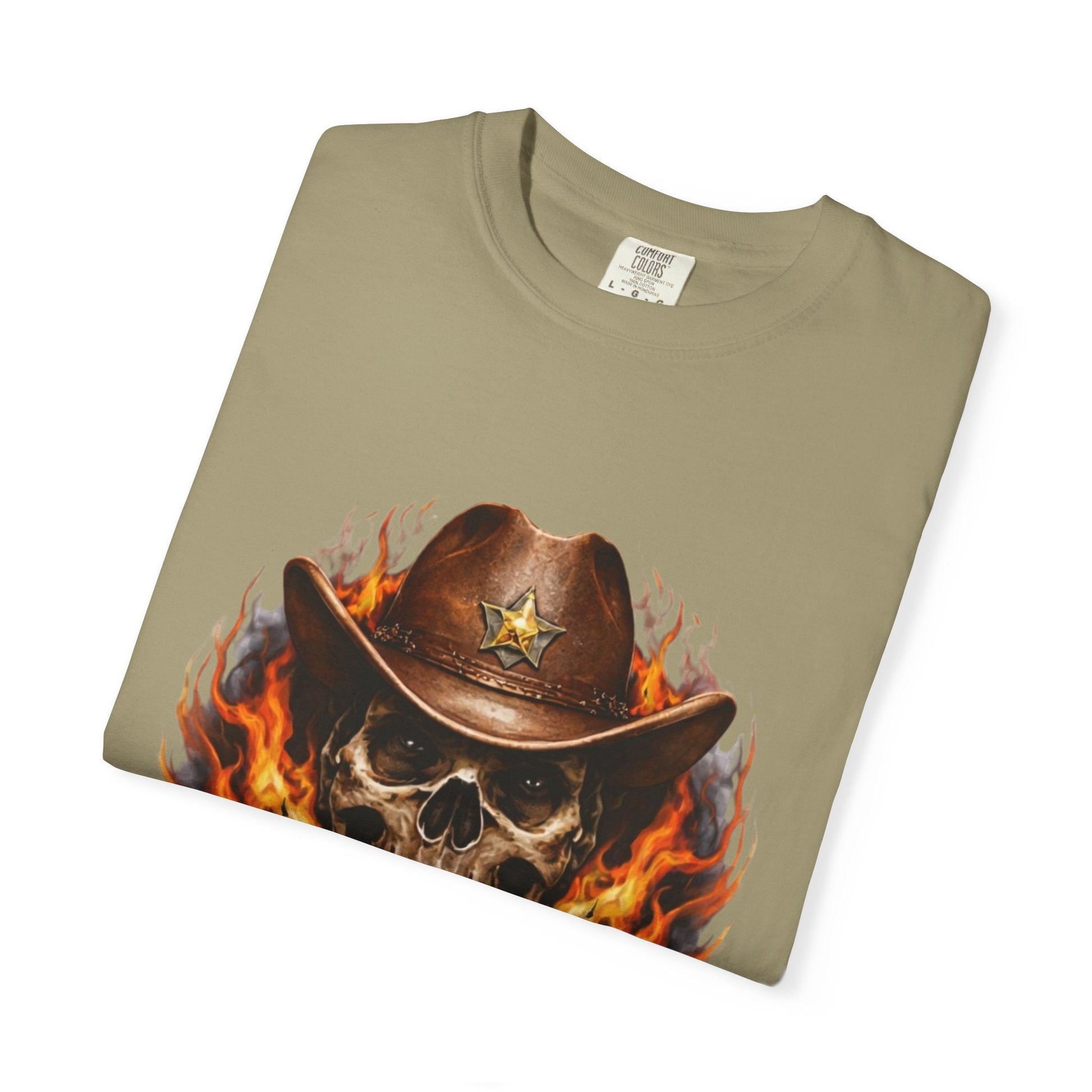Flaming Cowboy Skull T-Shirt — Western Skull & Crossed Pistols Graphic Tee - JennyCool
