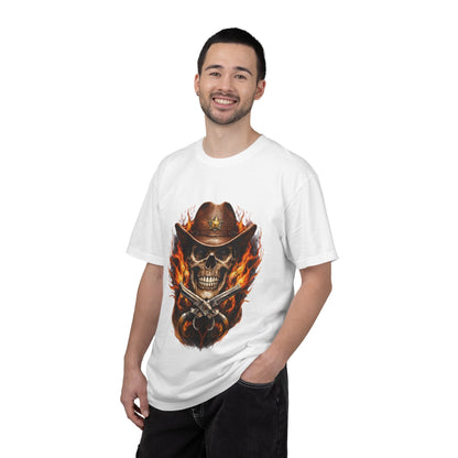 Flaming Cowboy Skull T-Shirt — Western Skull & Crossed Pistols Graphic Tee - JennyCool