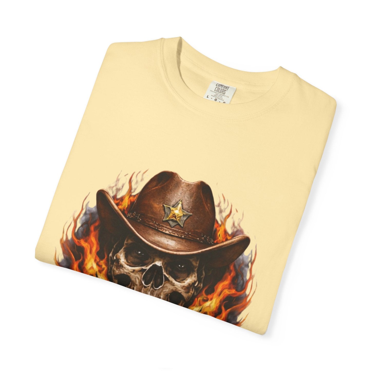 Flaming Cowboy Skull T-Shirt — Western Skull & Crossed Pistols Graphic Tee - JennyCool