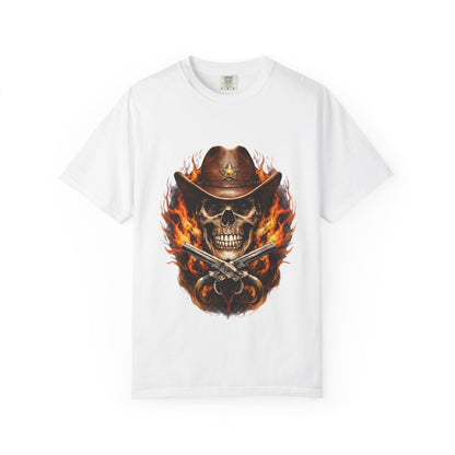 Flaming Cowboy Skull T-Shirt — Western Skull & Crossed Pistols Graphic Tee - JennyCool