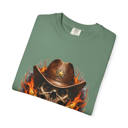 Flaming Cowboy Skull T-Shirt — Western Skull & Crossed Pistols Graphic Tee - JennyCool
