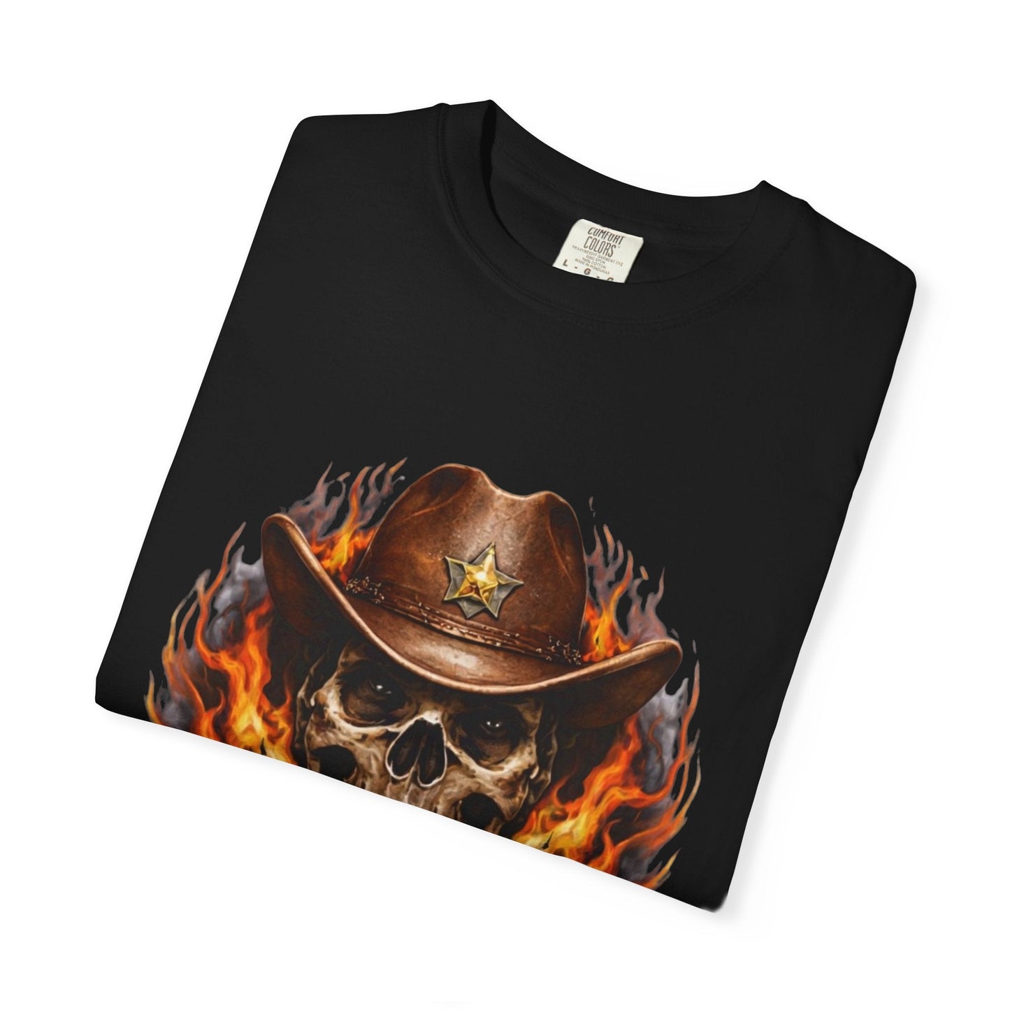 Flaming Cowboy Skull T-Shirt — Western Skull & Crossed Pistols Graphic Tee - JennyCool