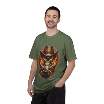 Flaming Cowboy Skull T-Shirt — Western Skull & Crossed Pistols Graphic Tee - JennyCool