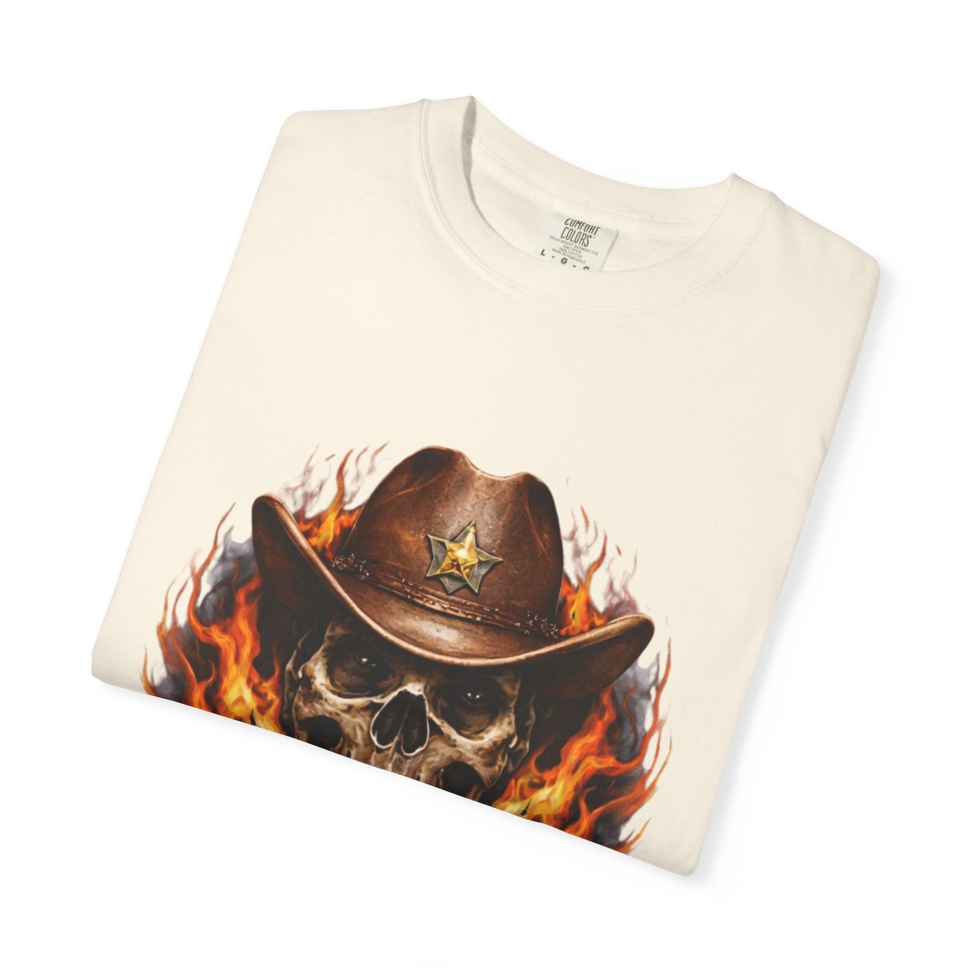 Flaming Cowboy Skull T-Shirt — Western Skull & Crossed Pistols Graphic Tee - JennyCool