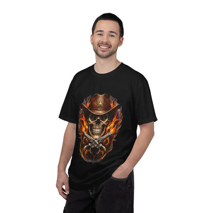 Flaming Cowboy Skull T-Shirt — Western Skull & Crossed Pistols Graphic Tee - JennyCool