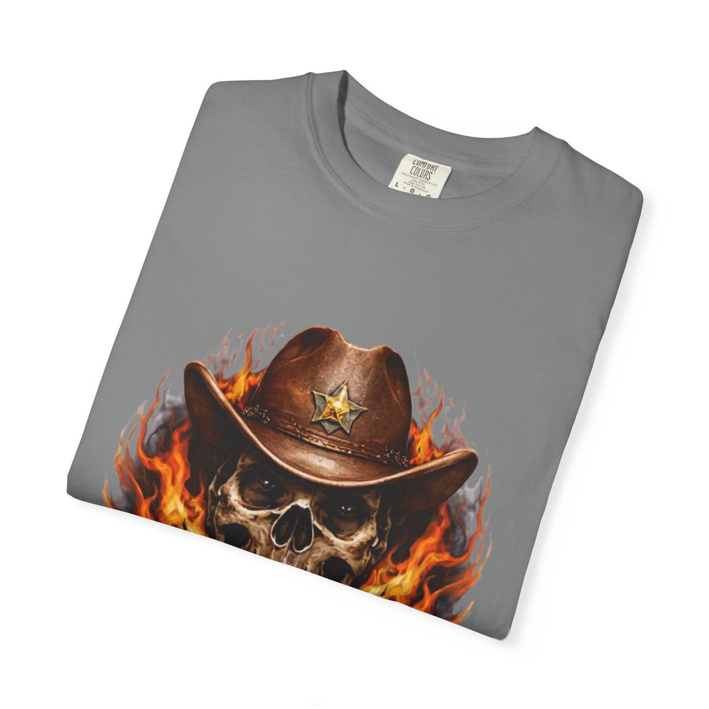 Flaming Cowboy Skull T-Shirt — Western Skull & Crossed Pistols Graphic Tee - JennyCool