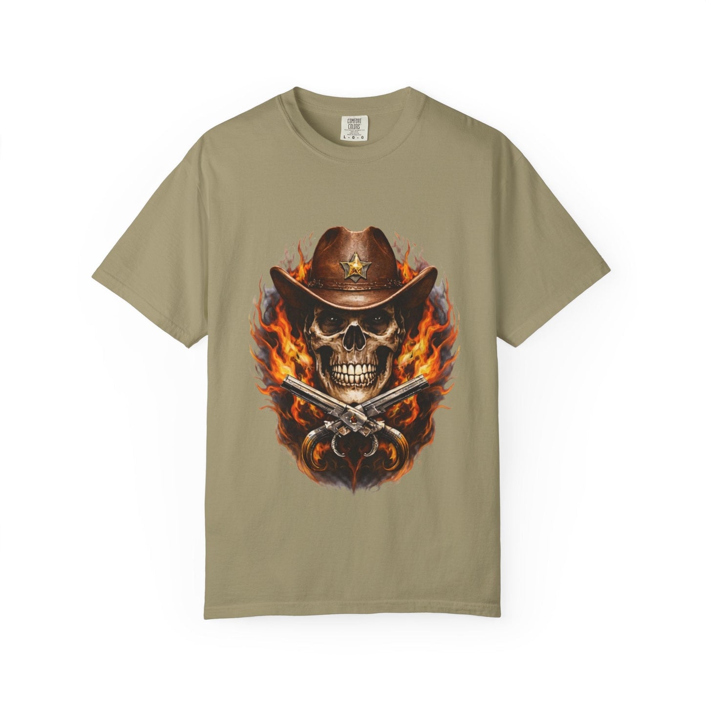 Flaming Cowboy Skull T-Shirt — Western Skull & Crossed Pistols Graphic Tee - JennyCool