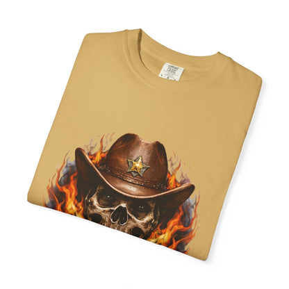 Flaming Cowboy Skull T-Shirt — Western Skull & Crossed Pistols Graphic Tee - JennyCool