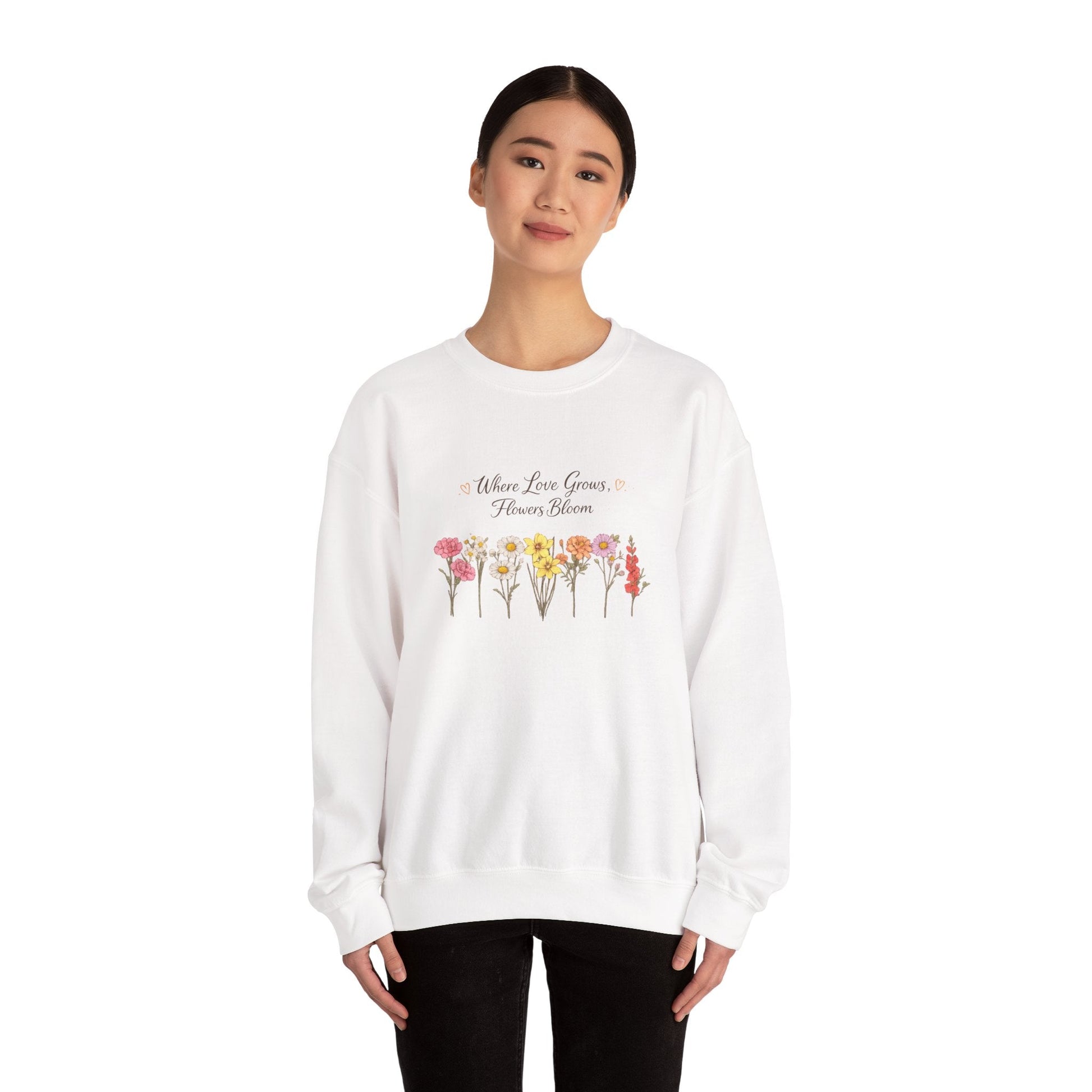 Floral Sweatshirt for Women – Where Love Grows Flowers Bloom Crewneck - JennyCool