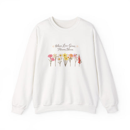 Floral Sweatshirt for Women – Where Love Grows Flowers Bloom Crewneck - JennyCool