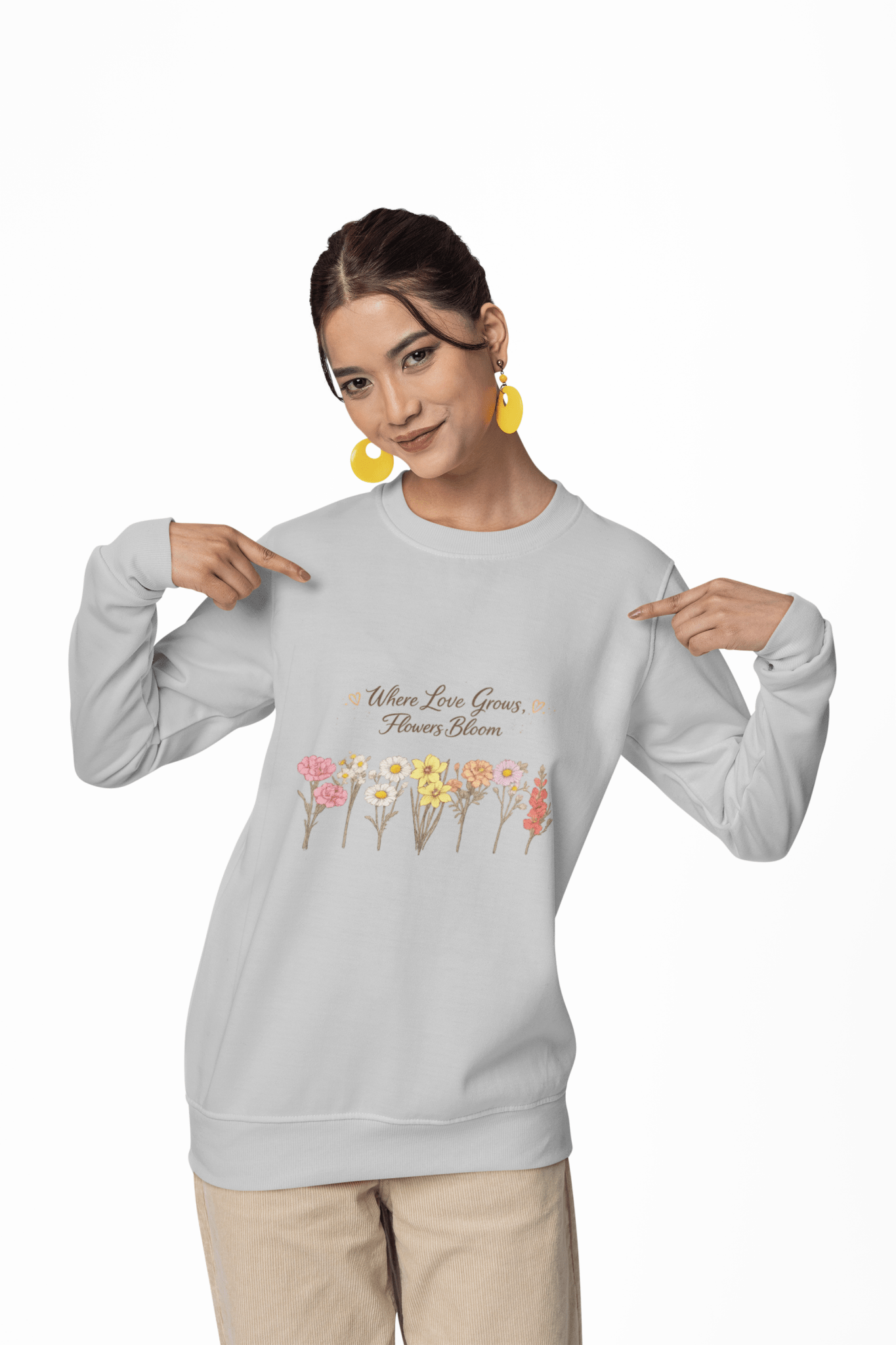 Floral Sweatshirt for Women – Where Love Grows Flowers Bloom Crewneck - JennyCool