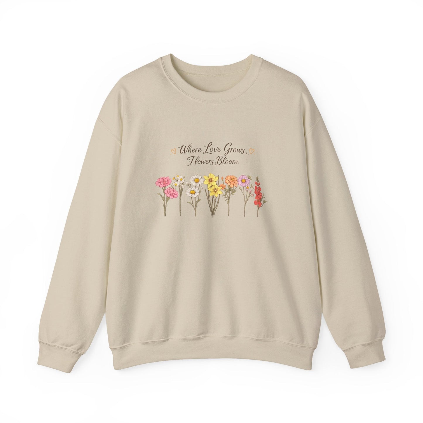 Floral Sweatshirt for Women – Where Love Grows Flowers Bloom Crewneck - JennyCool