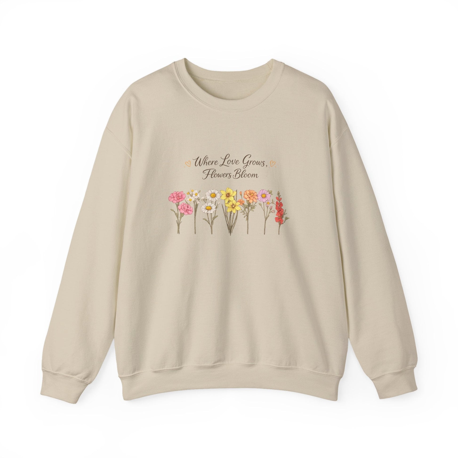 Floral Sweatshirt for Women – Where Love Grows Flowers Bloom Crewneck - JennyCool