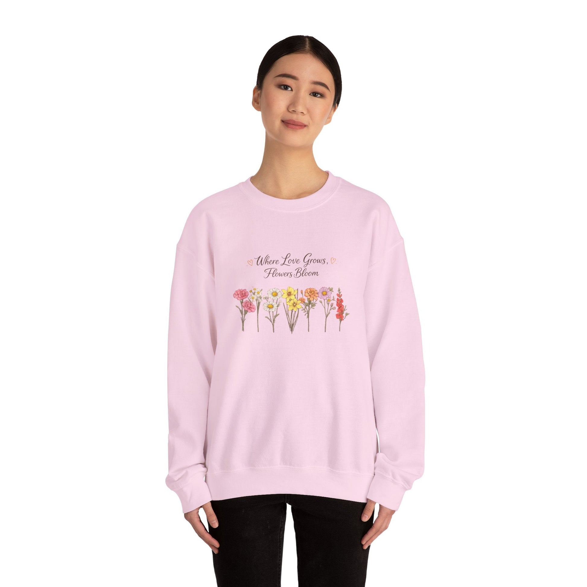 Floral Sweatshirt for Women – Where Love Grows Flowers Bloom Crewneck - JennyCool