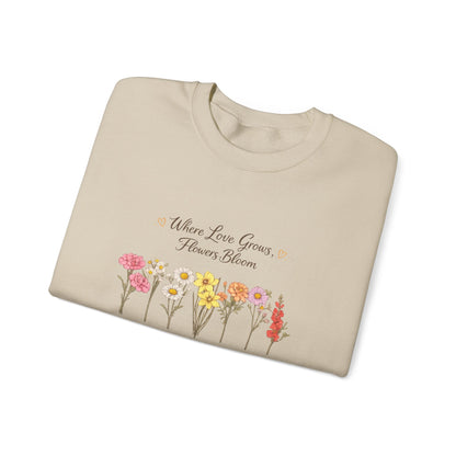 Floral Sweatshirt for Women – Where Love Grows Flowers Bloom Crewneck - JennyCool
