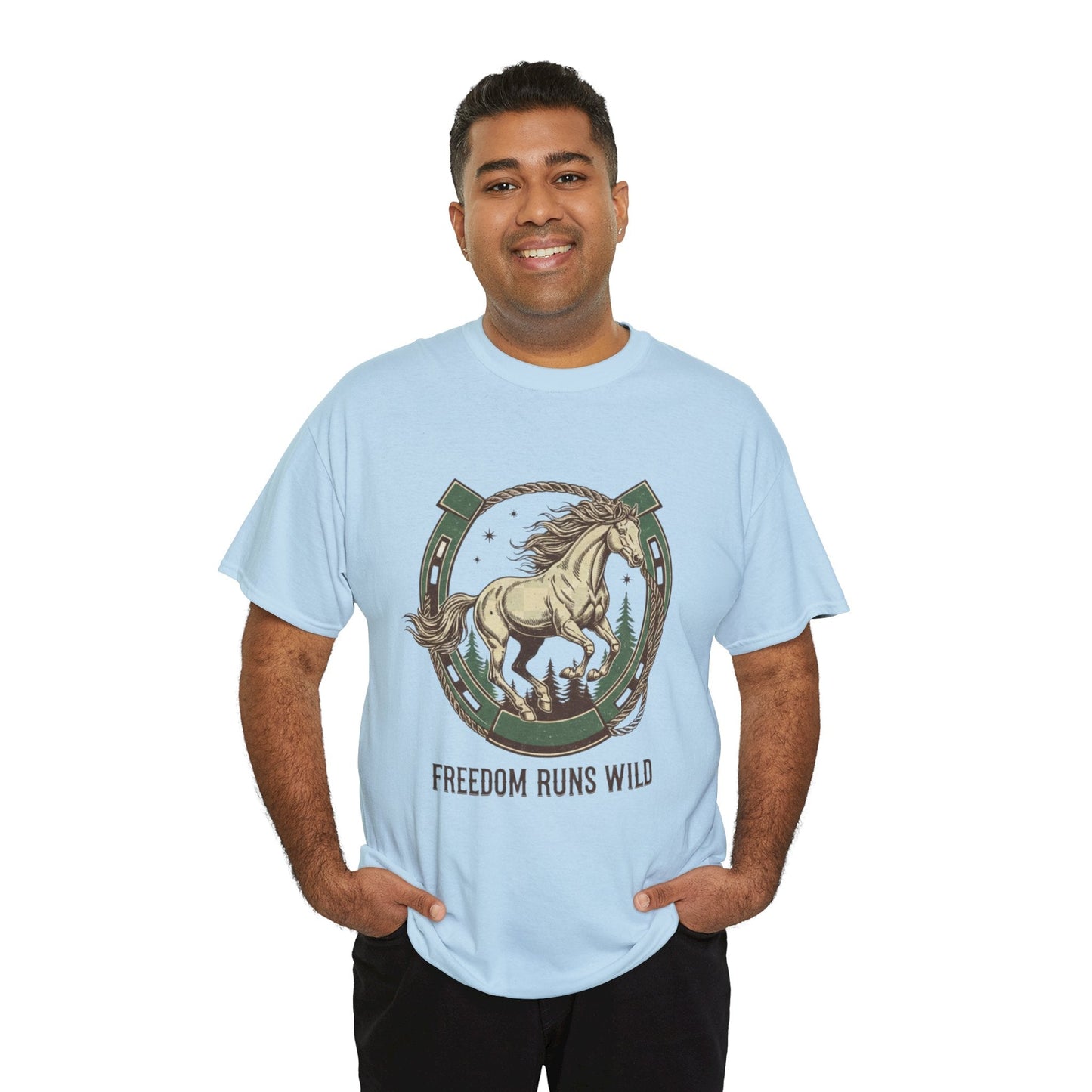 Freedom Runs Wild Horse Graphic T-Shirt – Vintage Western Men’s Tee - JennyCool