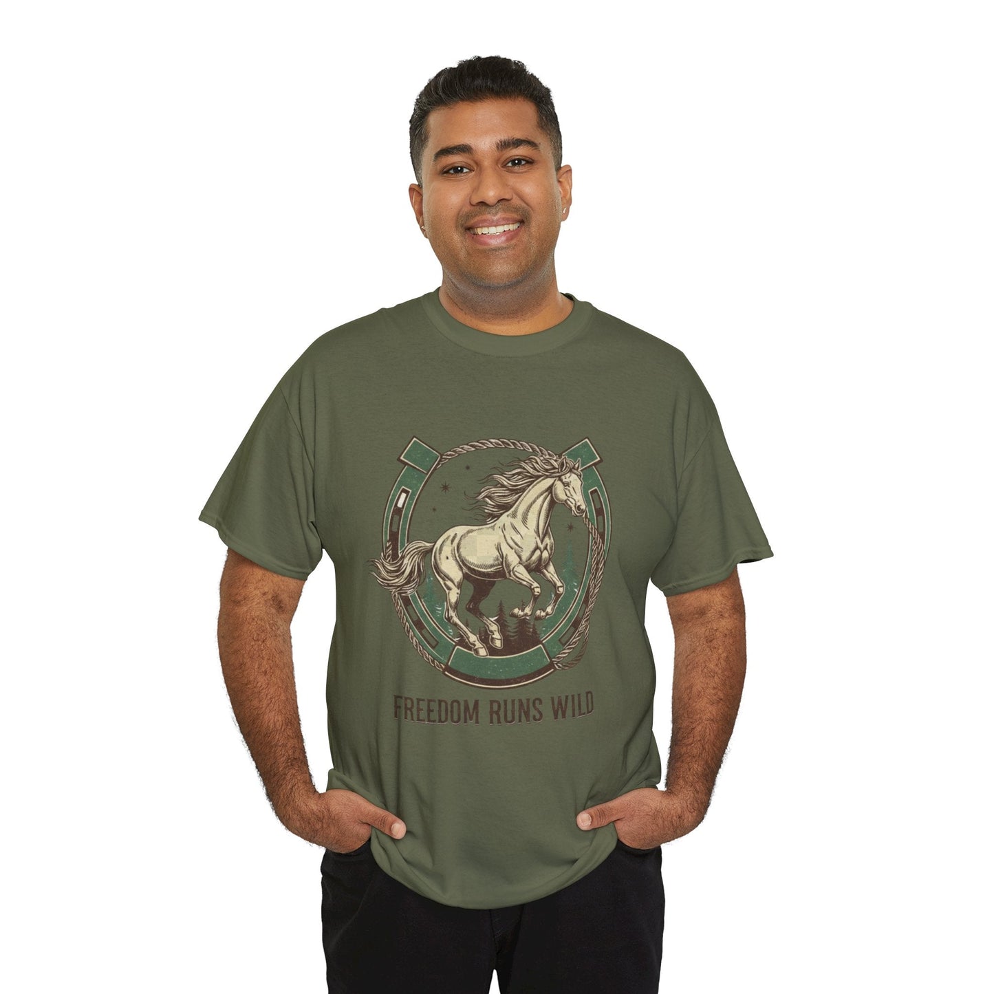 Freedom Runs Wild Horse Graphic T-Shirt – Vintage Western Men’s Tee - JennyCool