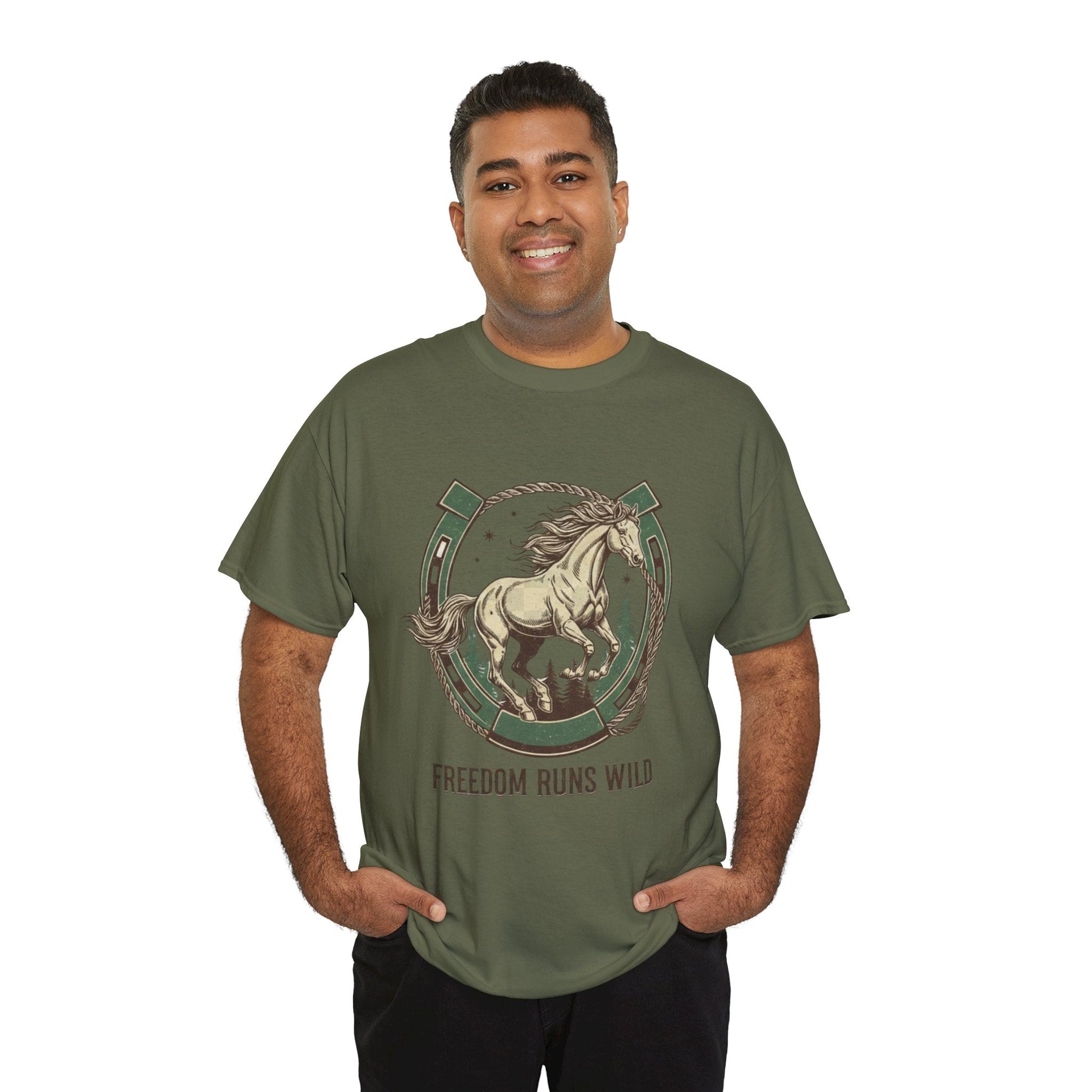 Freedom Runs Wild Horse Graphic T-Shirt – Vintage Western Men’s Tee - JennyCool