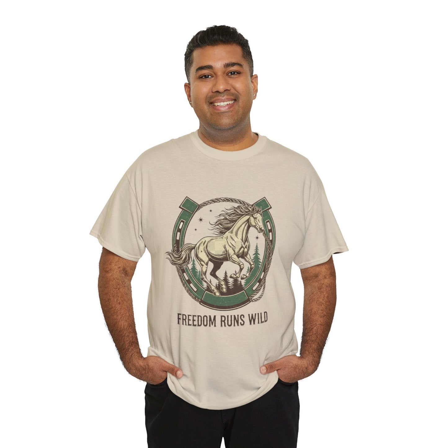 Freedom Runs Wild Horse Graphic T-Shirt – Vintage Western Men’s Tee - JennyCool