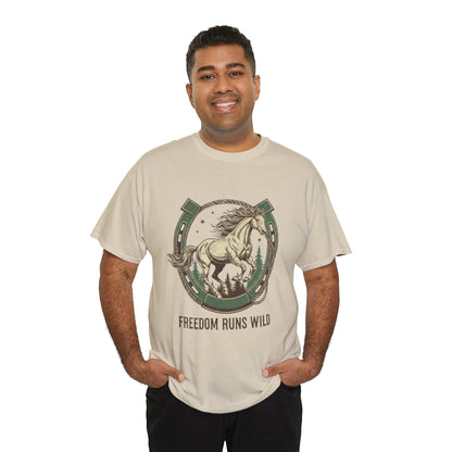 Freedom Runs Wild Horse Graphic T-Shirt – Vintage Western Men’s Tee - JennyCool