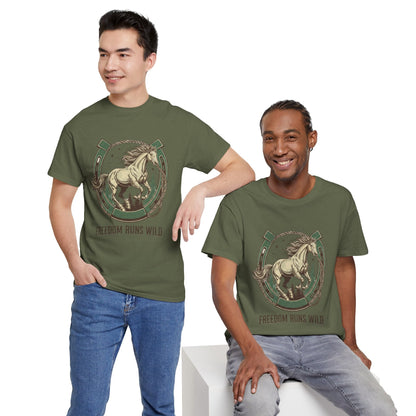 Freedom Runs Wild Horse Graphic T-Shirt – Vintage Western Men’s Tee - JennyCool