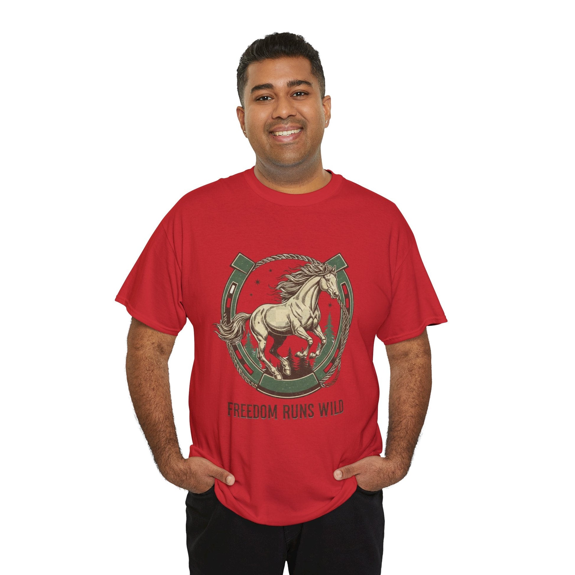Freedom Runs Wild Horse Graphic T-Shirt – Vintage Western Men’s Tee - JennyCool