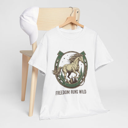 Freedom Runs Wild Horse Graphic T-Shirt – Vintage Western Men’s Tee - JennyCool