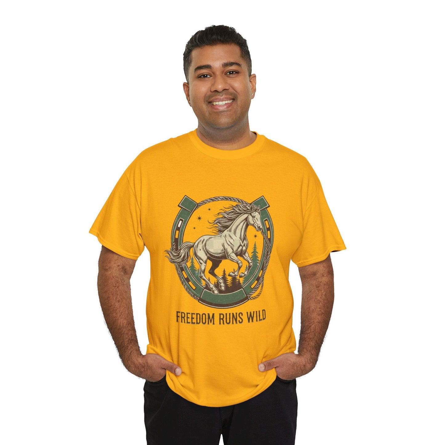 Freedom Runs Wild Horse Graphic T-Shirt – Vintage Western Men’s Tee - JennyCool