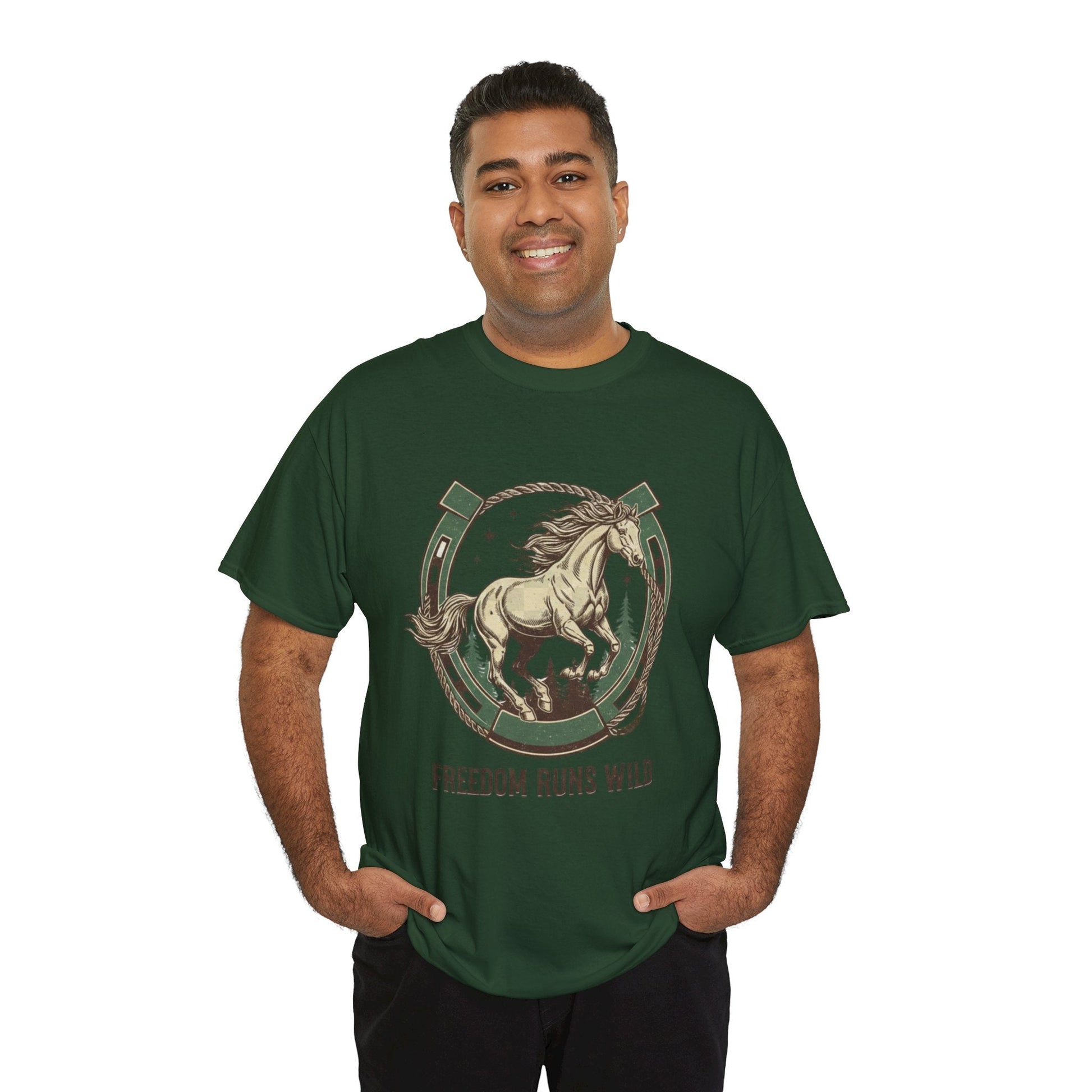 Freedom Runs Wild Horse Graphic T-Shirt – Vintage Western Men’s Tee - JennyCool