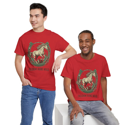 Freedom Runs Wild Horse Graphic T-Shirt – Vintage Western Men’s Tee - JennyCool
