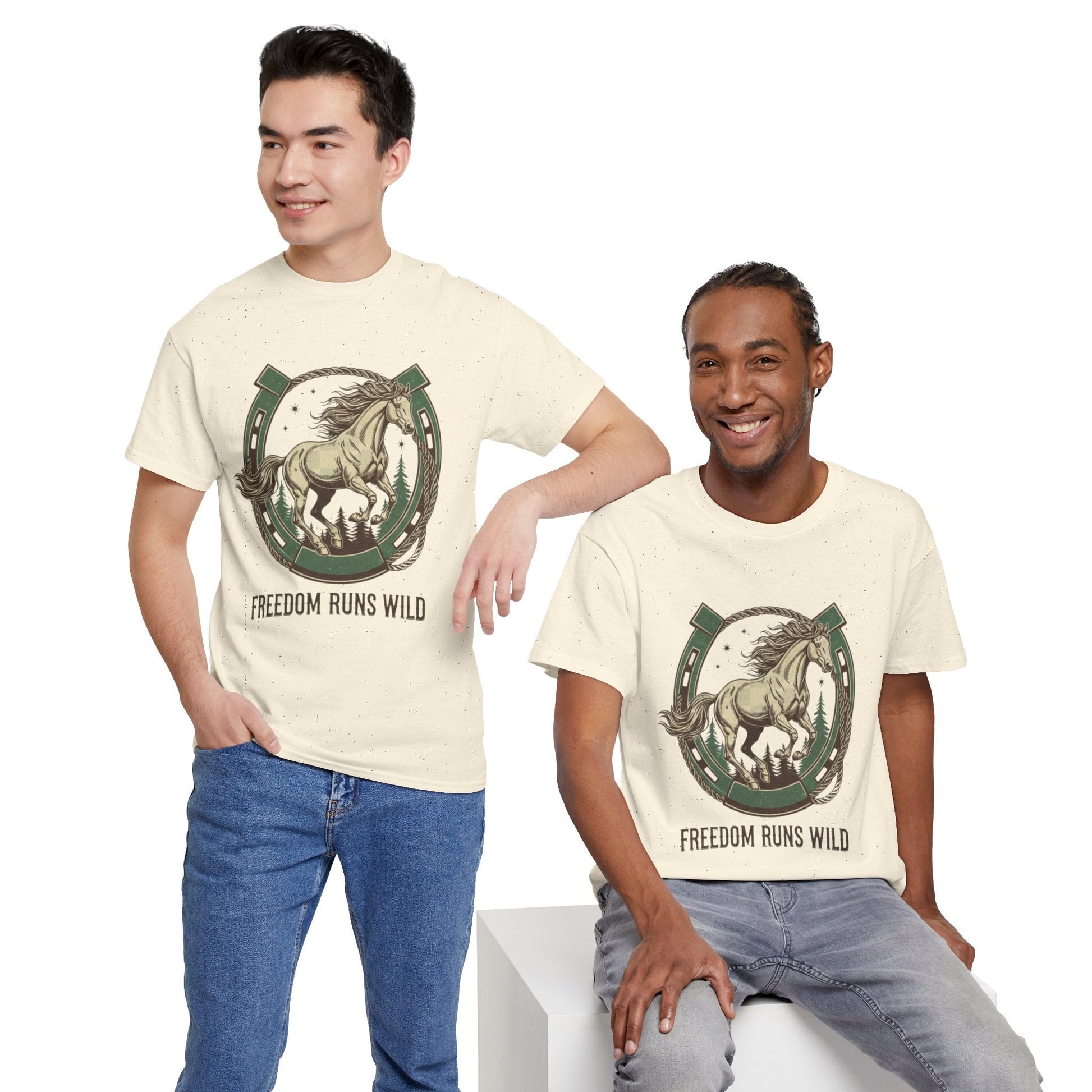 Freedom Runs Wild Horse Graphic T-Shirt – Vintage Western Men’s Tee - JennyCool