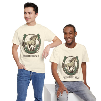 Freedom Runs Wild Horse Graphic T-Shirt – Vintage Western Men’s Tee - JennyCool