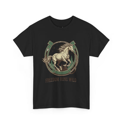 Freedom Runs Wild Horse Graphic T-Shirt – Vintage Western Men’s Tee - JennyCool