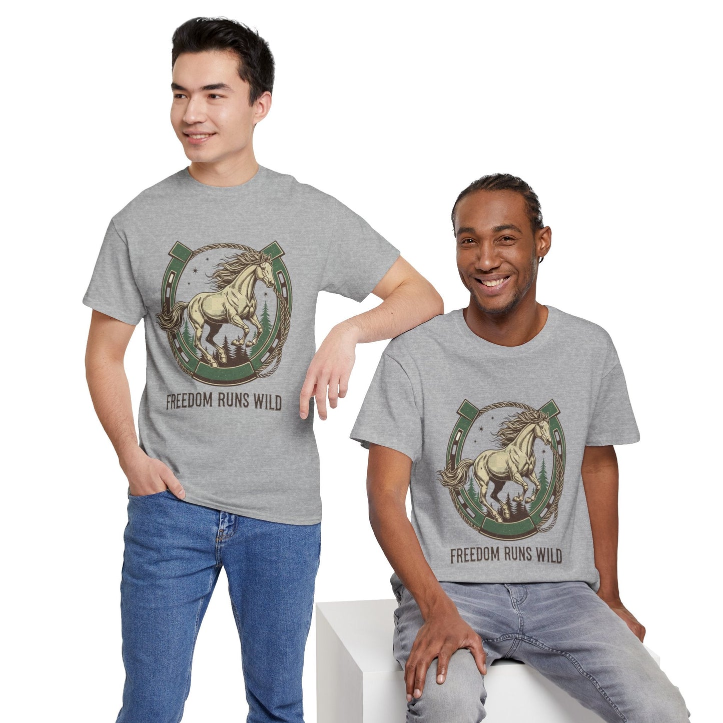 Freedom Runs Wild Horse Graphic T-Shirt – Vintage Western Men’s Tee - JennyCool