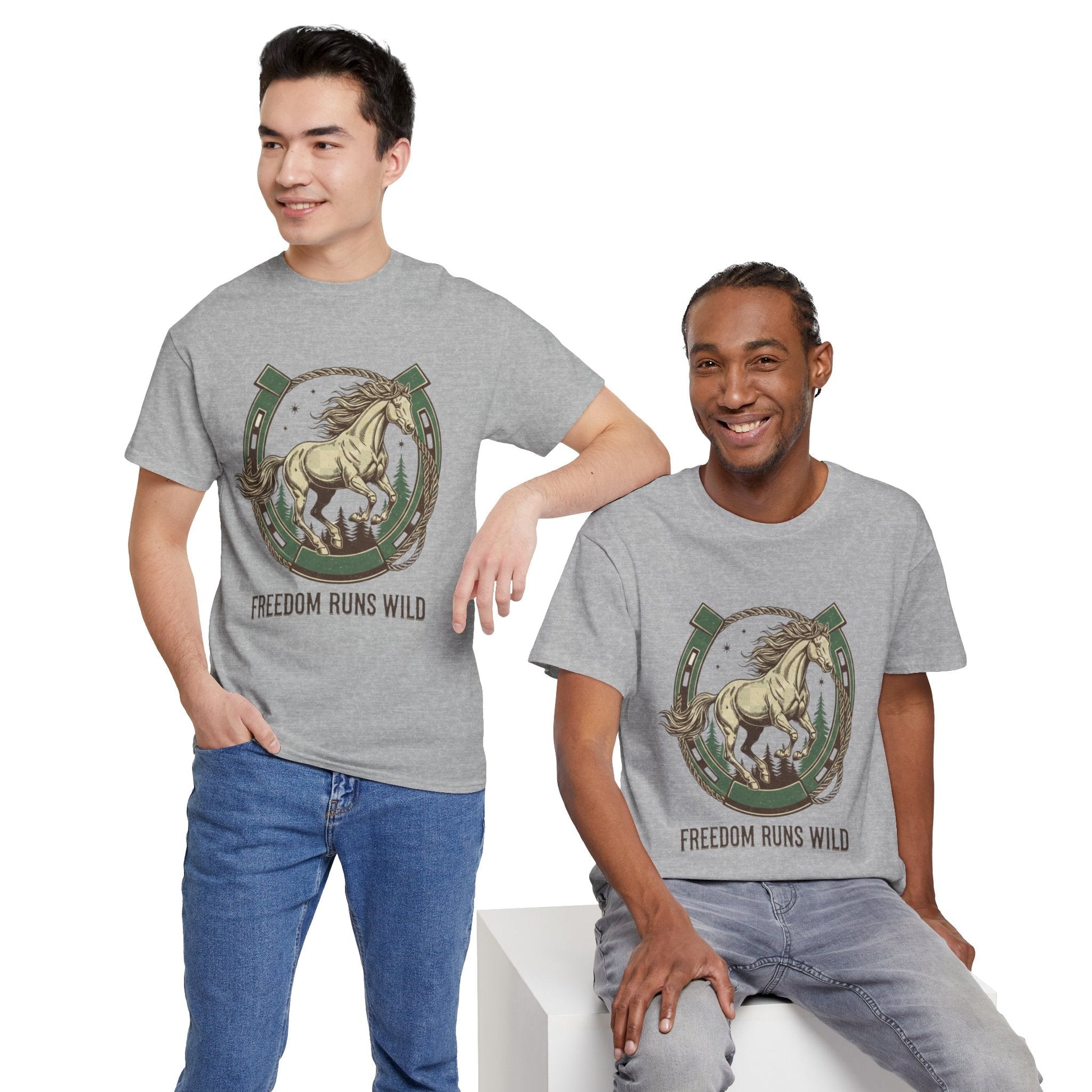 Freedom Runs Wild Horse Graphic T-Shirt – Vintage Western Men’s Tee - JennyCool