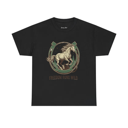 Freedom Runs Wild Horse Graphic T-Shirt – Vintage Western Men’s Tee - JennyCool