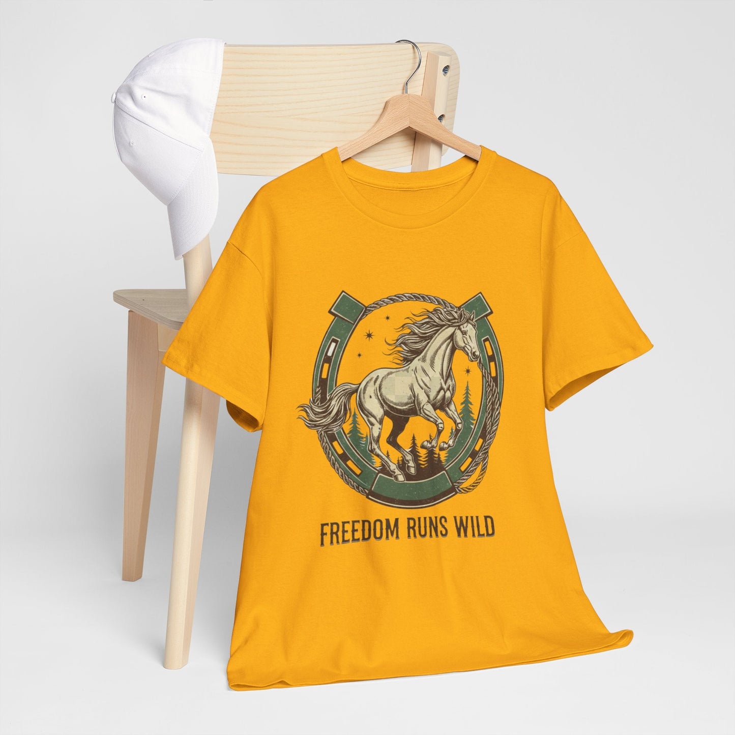 Freedom Runs Wild Horse Graphic T-Shirt – Vintage Western Men’s Tee - JennyCool