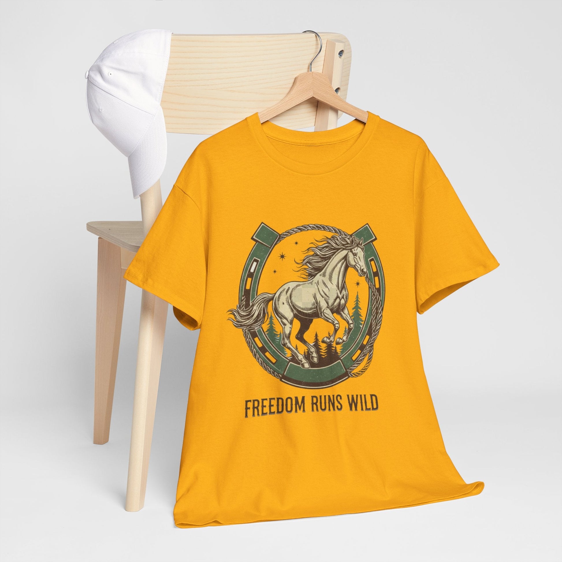 Freedom Runs Wild Horse Graphic T-Shirt – Vintage Western Men’s Tee - JennyCool