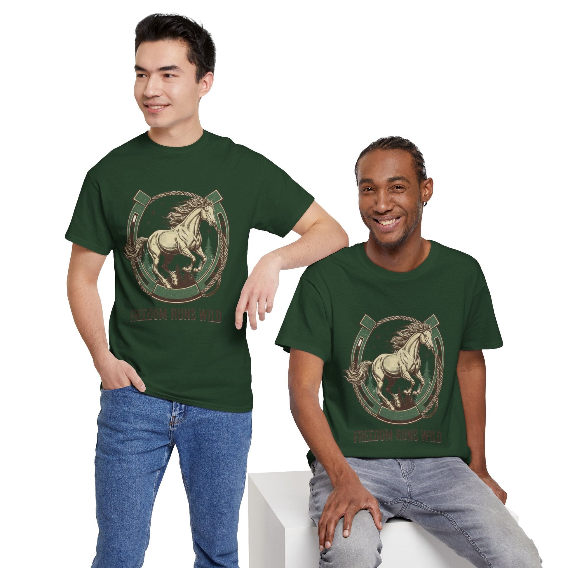 Freedom Runs Wild Horse Graphic T-Shirt – Vintage Western Men’s Tee - JennyCool