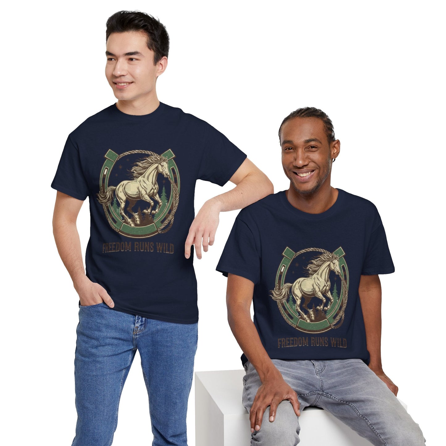 Freedom Runs Wild Horse Graphic T-Shirt – Vintage Western Men’s Tee - JennyCool