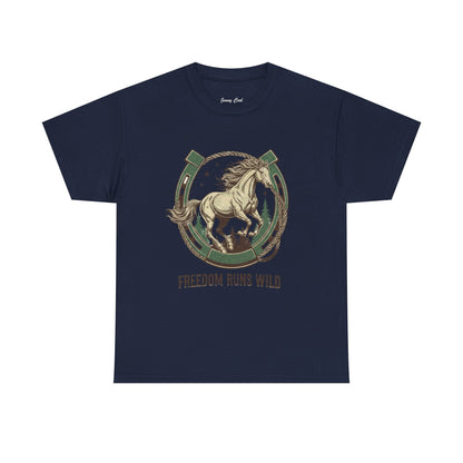 Freedom Runs Wild Horse Graphic T-Shirt – Vintage Western Men’s Tee - JennyCool