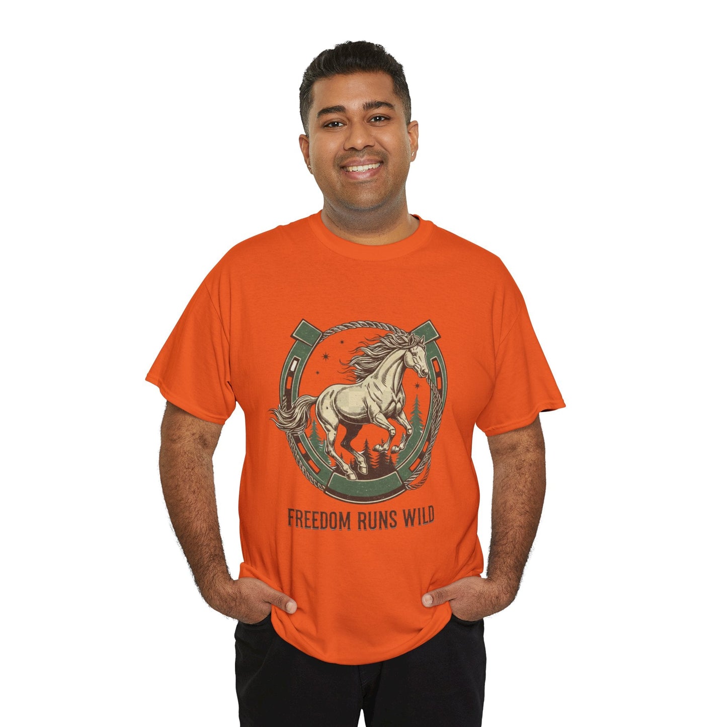 Freedom Runs Wild Horse Graphic T-Shirt – Vintage Western Men’s Tee - JennyCool