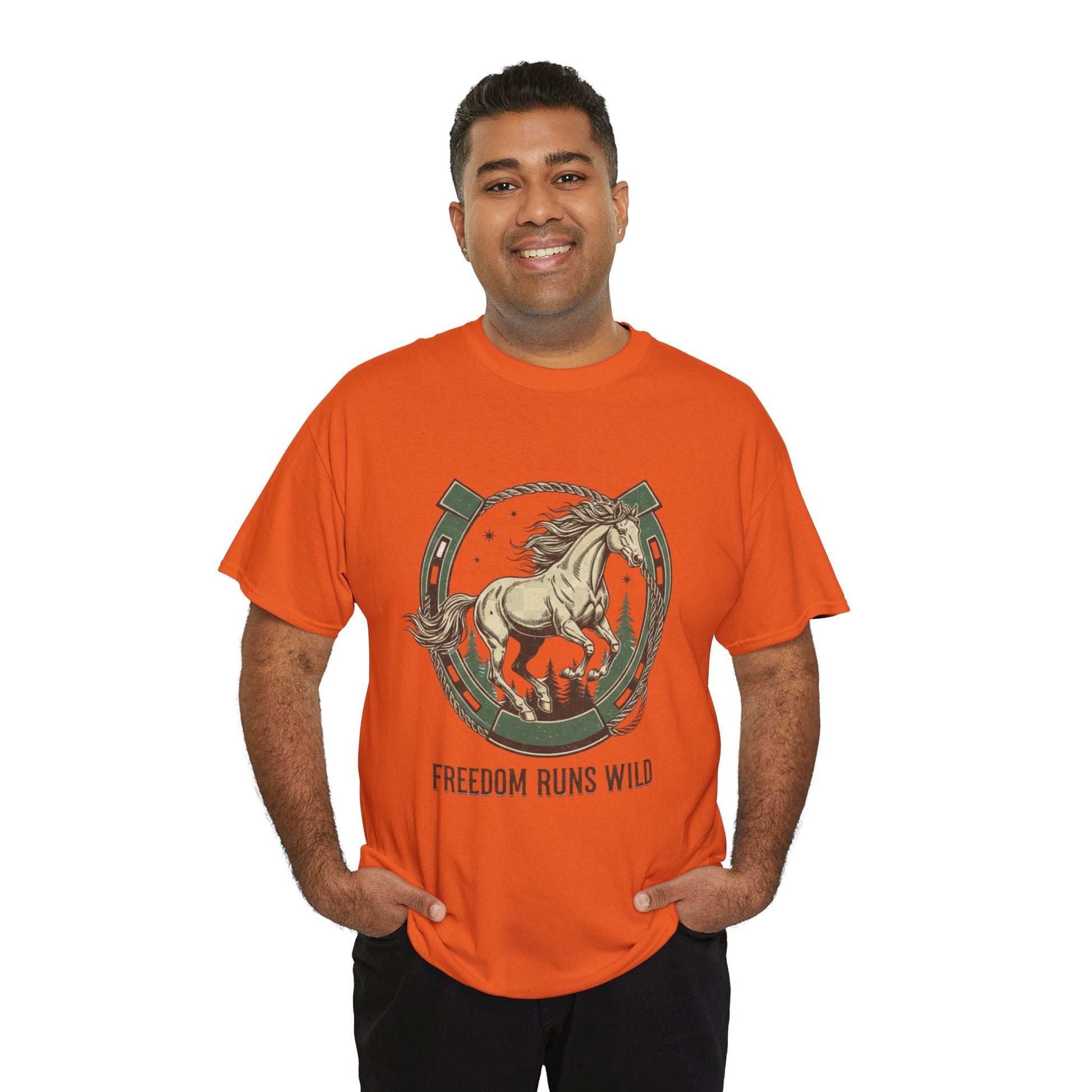 Freedom Runs Wild Horse Graphic T-Shirt – Vintage Western Men’s Tee - JennyCool